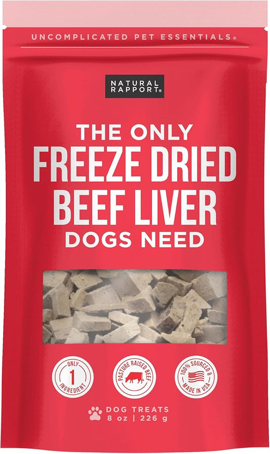 Natural Rapport Beef Liver Dog Treats - The Only Freeze Dried Beef Liver Dogs Need - Grain-Free Beef Bites, Dog Treats for Small and Large Dogs (8 oz.)