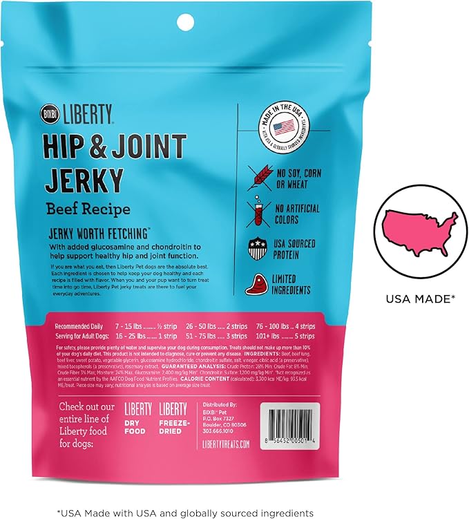 BIXBI Buckley Functional Healthy Hip and Joint Dog Jerky Treats, Beef Recipe, 5 Ounce (Pack of 3)