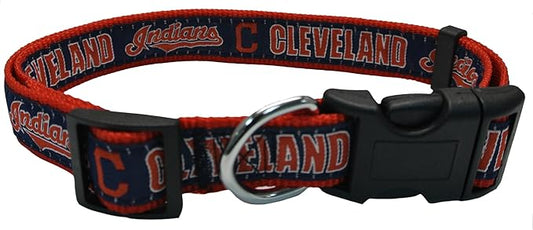 MLB Cleveland Baseball Team Licensed PET COLLAR- Heavy-Duty, Strong, and Durable Dog Collar. Available in 29 Baseball Teams and 4 Sizes
