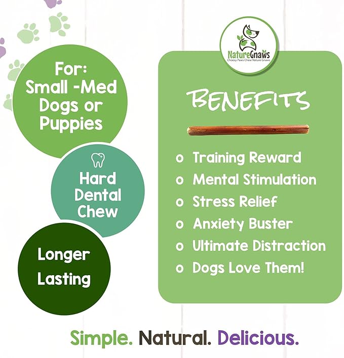Nature Gnaws Small Bully Sticks for Dogs - Premium Natural Beef Dental Bones - Long Lasting Dog Chew Treats for Small Dogs & Puppies - Rawhide Free 15 Count (Pack of 1)