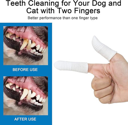Dog Toothbrush Cat Toothbrushes-Fingers Toothbrushes for Dog Cats Teeth Cleaning, Washable&Comfortable&Durable, 1 Set for Two Fingers, Includes 2 Sets White