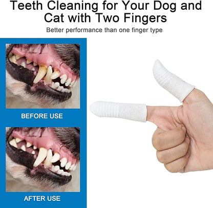 Dog Toothbrush Cat Toothbrushes-Two Fingers Toothbrushes for Dog Cats Teeth Cleaning, Washable&Comfortable&Durable, 1 Set for Two Fingers, Includes 4 Sets White