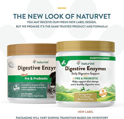 NaturVet – Digestive Enzymes for Dogs - Plus Probiotics & Prebiotics | Helps Support Diet Change & A Healthy Digestive Tract | for Dogs & Cats | 4 oz Powder