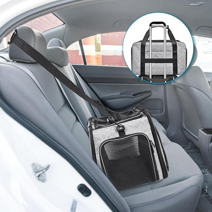 Cat Carrier Soft-Sided Pet Carrier for Small Medium Cats Puppies 16LBs - Airline Approved Pet Travel Carrier 3 Open Doors (Grey-X863)…
