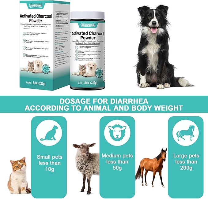 Activated Charcoal for Dogs, Cats, and All Pets, 8oz(Powder), Activated Charcoal Powder for Poisonings, Digestive Upset, and Diarrhea, Eliminates Odors, Non-GMO, Gluten Free