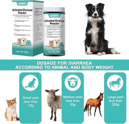 Activated Charcoal for Dogs, Cats, and All Pets, 8oz(Powder), Activated Charcoal Powder for Poisonings, Digestive Upset, and Diarrhea, Eliminates Odors, Non-GMO, Gluten Free