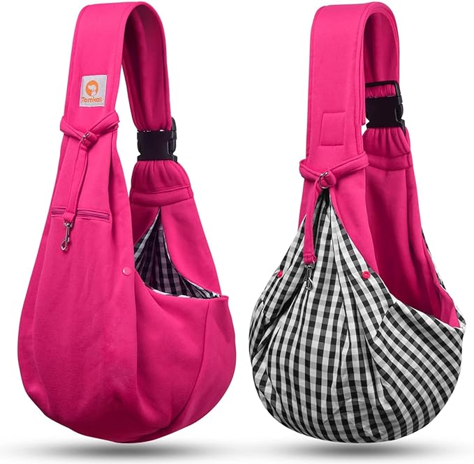 TOMKAS Dog Sling Carrier for Small Dogs Puppy Carrier for Small Dogs (Rose red, adjustable strap for 3 - 10 lbs & Zipper Pocket)