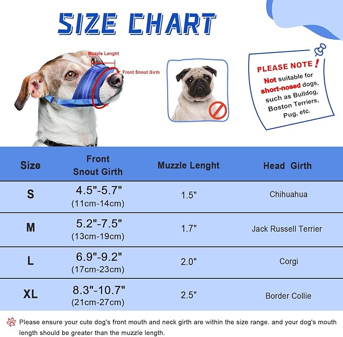 Dog Muzzle Soft Air Mesh Muzzle for Large Dogs, Adjustable Pet Muzzle for Small Medium Dogs to Drink Normally, Breathable Reflective Muzzle for Dogs to Prevent Biting Barking(Blue,L-7)