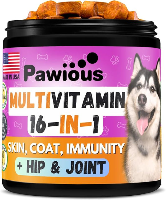 Dog Multivitamin Chewable with Glucosamine 16 in 1 - Dog Vitamins and Supplements - Hip and Joint Support Health - Immunity, Mobility - Gut, Skin, Heart, Coat