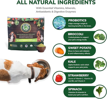 Ruff Greens - Hip & Joint Supplement For Dogs - Probiotics Digestive Enzymes Powder for Mobility Support, Essential Vitamins & Minerals, 6.9 ounce