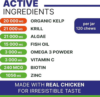 Omega 3 for Dogs - for Dry Itchy Skin - Fish Oil Chews - Skin & Coat Supplement - Itch Relief, Allergy, Anti Shedding, Hot Spots Treatment - w/EPA & DHA - Vitamins - Made in USA-120 Treats