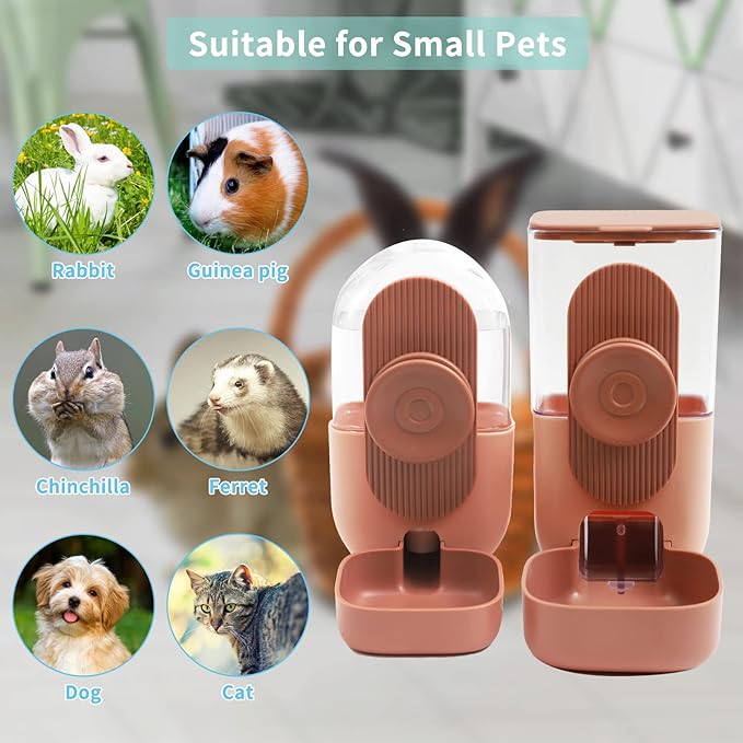 Hanging Automatic Food Water Dispenser,Gravity Rabbit Feeder and Water Dispenser Set,Cage Cat Food and Water Dispenser Food Bowl for Bunny Chinchilla Guinea Pig Hedgehog Ferret