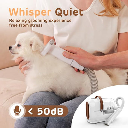 Dog Grooming Vacuum Kit, 3L Pet Grooming Vacuum with 7 Pet Grooming Tools, Dog Vacuum for Shedding Grooming at Home with Low Noise Electric Clipper and Brush, White