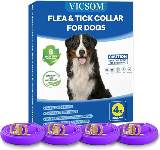 4 Pack Flea Collar for Dogs, Dog Flea and Tick Collar 8 Months Flea and Tick Prevent for Dog, Waterproof Adjustable Dog Flea Collar, Tick and Flea Collar for Large Small Dogs Puppy Flea Collar, Purple