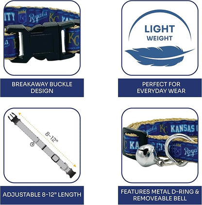 MLB CAT Collar Kansas City Royals Satin Cat Collar Baseball Team Collar for Dogs & Cats. A Shiny & Colorful Cat Collar with Ringing Bell Pendant