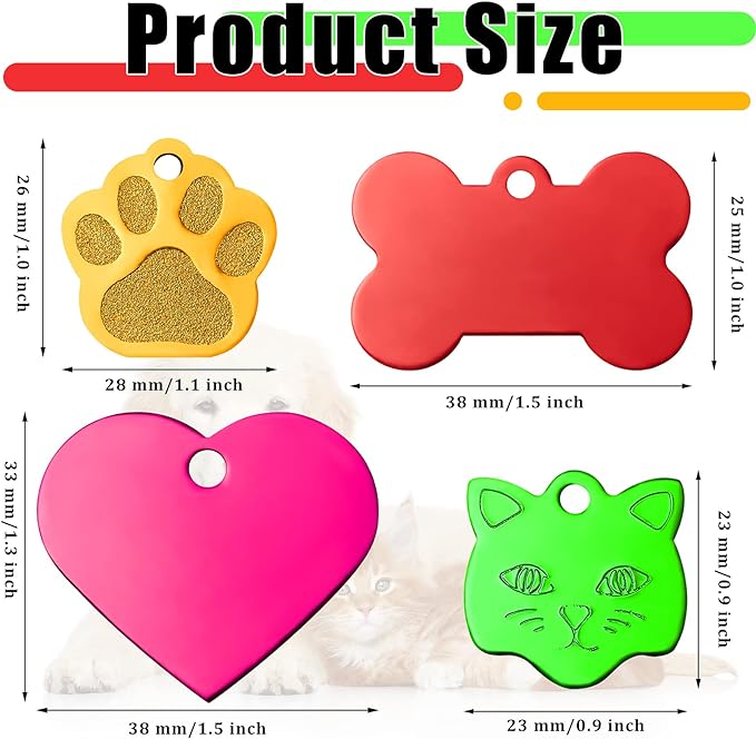 40 Pieces Pet ID Tag Colorful Blank Dog Tags Personalized Dog Tags Aluminum Pet Name with Bone Paw Heart Cat Head Shape Pet Name Phone Number ID Craft Tags with Holes for Dogs Cats Pets