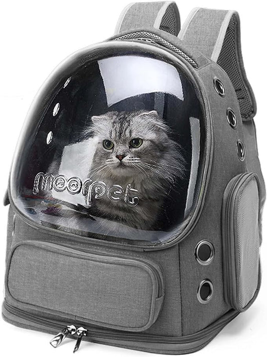 Cat Carrier Backpack Dog Backpack Carrier for Small Dogs，Pet Bubble Backpack Bag with Air Holes Airline Approved Travel Carrier（Grey）