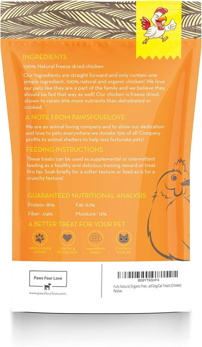 Fully Natural Organic Freeze Dried Dog/Cat Treats Food Toppers Single Ingredient, USA Made, Healthy, High Value, Gluten Grain Free, High Protein, Diabetic Friendly (1, Chicken)