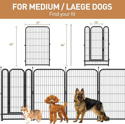 Metal Dog Playpen, 45" Inch Height 8 Panels, Ideal Dog Fence for Large/Medium/Small Dogs Indoor & Outdoor Bliss, Perfect Dog Pen for Camping, Yard and RV | Black-Silver