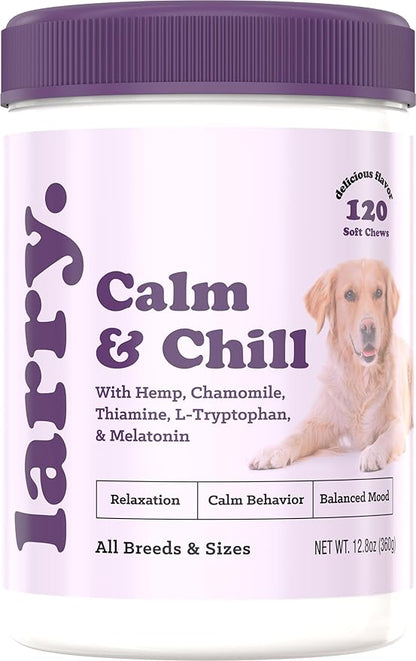 Larry Calming Dog Chews for Anxiety Relief, All-Natural Ingredients, Delicious Flavor, No Drowsiness, Made in The USA