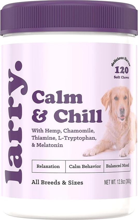 Larry Calming Dog Chews for Anxiety Relief, All-Natural Ingredients, Delicious Flavor, No Drowsiness, Made in The USA