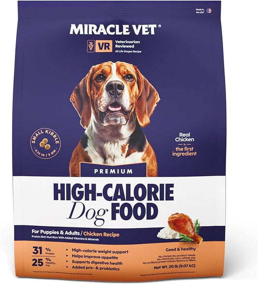 High-Calorie High Protein Dog Food for Muscle & Weight Gain, Large 20 lb Bag, 600 Calories/Cup | Chicken & Rice Dry Dog Food | Puppy, Senior Soft Dog Food Dry | Packaging may vary
