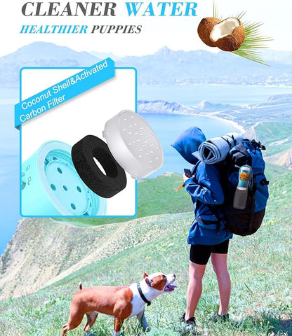 Dog Water Bottle, 2 in 1, Leak Proof Portable Pet Water Bottle with Food Container, Outdoor Portable Water Dispenser for Dog, Puppy Supply for Walking, Hiking, Camping, Travel (19oz Blue)