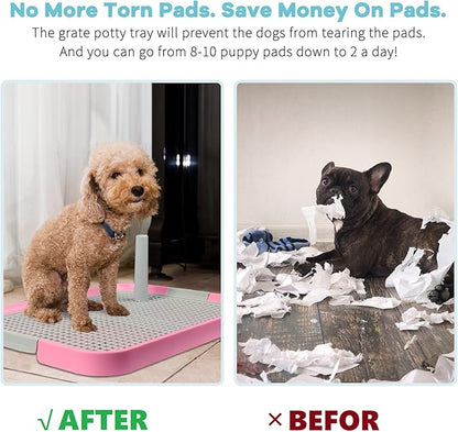 Dog Potty Tray Toilet 20"x14" Doggy Bathroom Dog Litter Box, Indoor Pee Pad Holder with 8pcs Training Pads, Puppy Pee Mesh Potty Training Tray with Secure Latch, Dog Potty Pan for Small Medium Puppies