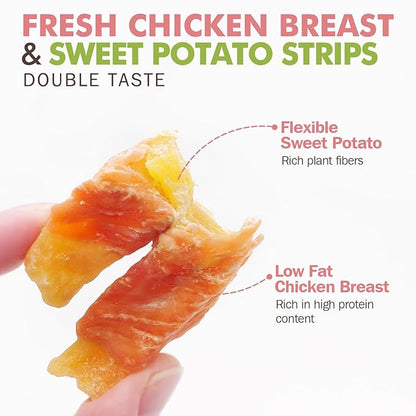 Dog Treats, Chicken Wrapped Sweet Potato Jerky Treats, Rawhide Free Soft Training Snacks for Puppy and Small Dogs, 14 oz