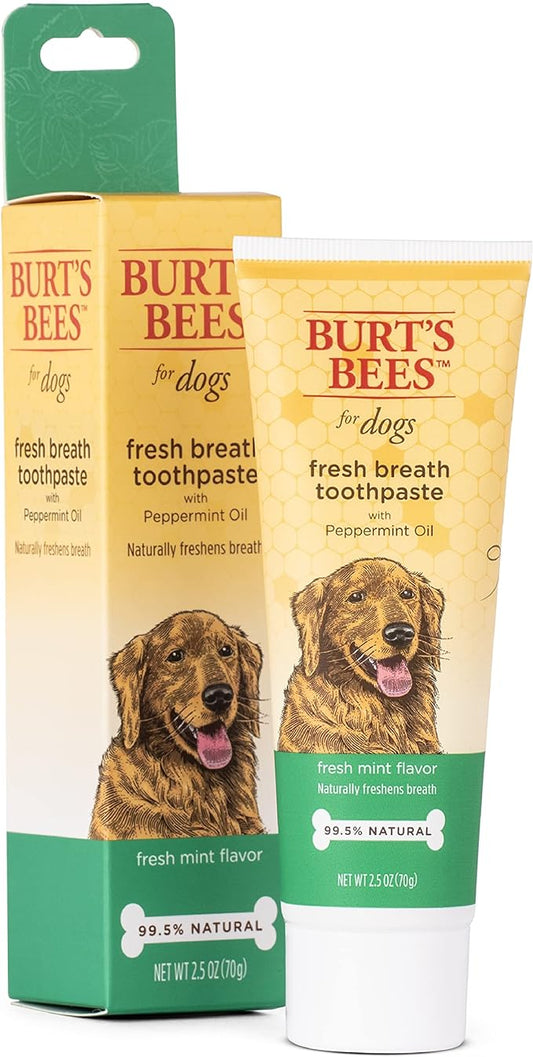 Burt's Bees for Pets Fresh Breath Toothpaste for Dogs with Peppermint Oil - 99.5% Naturally Derived Dog Toothpaste in Fresh Mint Flavor - Dog Oral Care Dog Toothpaste, 2.5 Oz