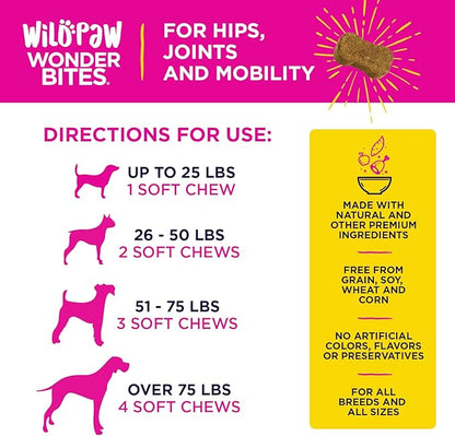 WonderBites for Hips, Joints, & Mobility -90 Soft Chews- Improves Mobility, Reduces Pain - Glucosamine, MSM, Hyaluronic Acid, Hemp, Turmeric, & More – Joint Supplement for Dogs