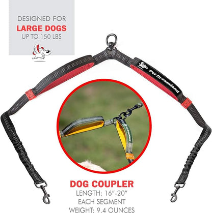 Exquisite Two Dog Leash Splitter | Double Dog Leash for Large Dogs Heavy Duty | No Tangle 2 Dog Leash Coupler | Dual Dog Leash Attachment | Retractable Dual Leashes for 2 Dogs