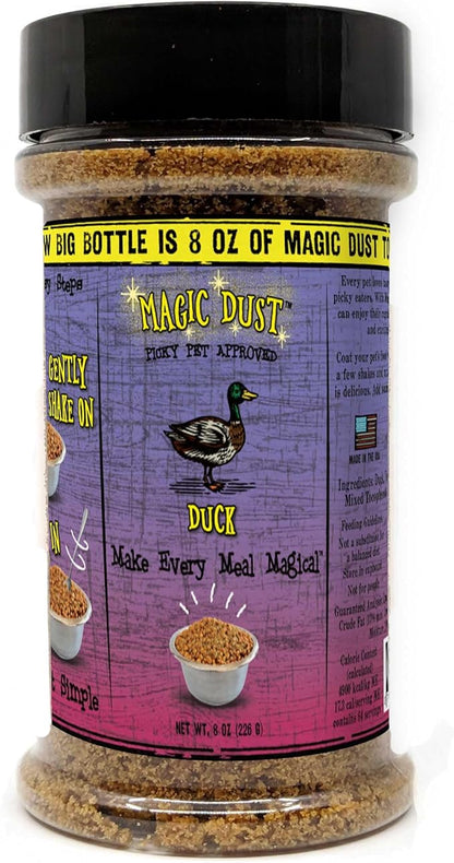 Wild Meadow Farms - Magic Dust Duck Jerky Topper, Single Protein Pet Food Topper for Dogs & Cats, Enhance Flavor & Elevate Mealtime Excitement for Picky Eaters, Made in USA - 8 Ounce Bottle