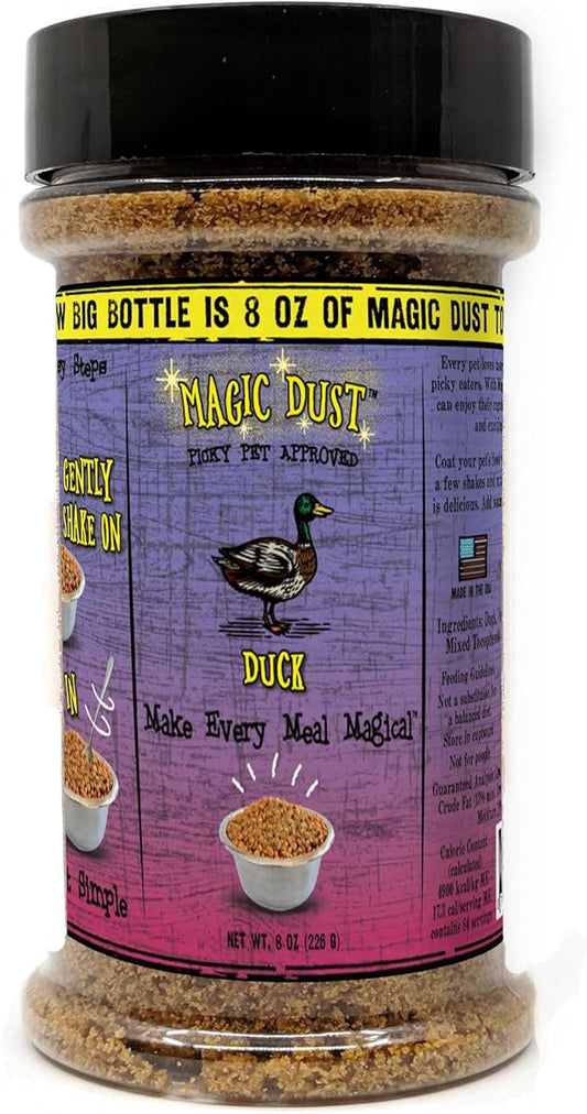 Wild Meadow Farms - Magic Dust Duck Jerky Topper, Single Protein Pet Food Topper for Dogs & Cats, Enhance Flavor & Elevate Mealtime Excitement for Picky Eaters, Made in USA - 8 Ounce Bottle