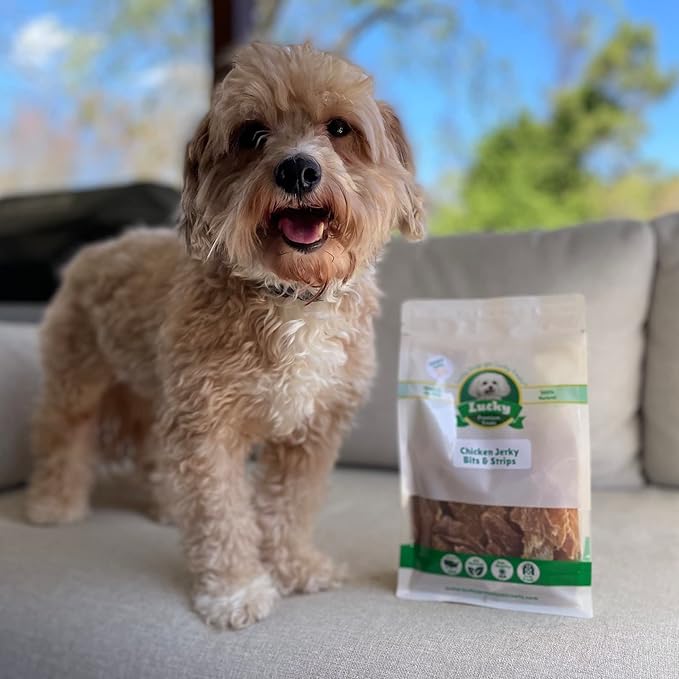 Lucky Premium Treats Chicken Jerky Bits and Strips – Chicken Jerky Treats Made with Sliced, All Natural Lean Dehydrated Chicken Breast (29 oz)