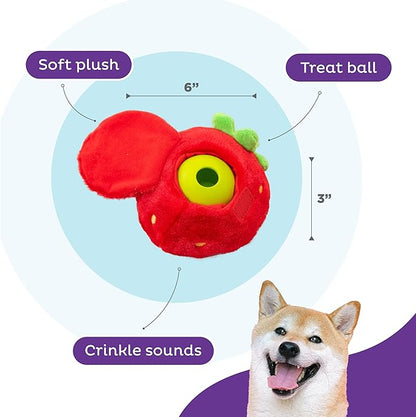Outward Hound Nina Ottosson Fruity Findz Interactive Plush Dog Puzzle with Treat Ball Dog Enrichment Toys, Plush, Red