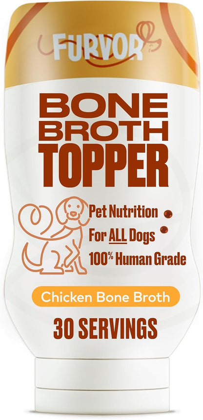 Chicken Bone Broth for Dogs - Collagen Protein Supplement for Digestion, Mobility, Coat, Immunity, Healthy Dog Food Topper, Meal Boost Gravy, Grain Free, Just Add Water, Made in USA, 16 oz