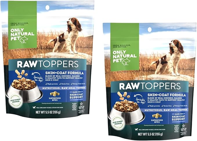 Only Natural Pet Raw Toppers Skin & Coat - Protein Packed, Great Tasting Freeze Dried Raw Food Topper for Dogs - 5.5 OZ Bag 2 Pack