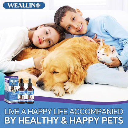 Hemp Oil for Dogs and Cats - Omega-3, 6, 9 Rich Organic Extract - Eases Pet Anxiety, Pain, Skin & Coat Health - Stress Relief, Hip & Joint Support - Calming Treats (2 Pack)