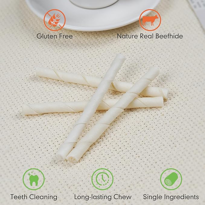MON2SUN Dog Rawhide Twist Sticks Natural 5 Inch Thin Sticks Rawhide Chews Dog Treats for Puppy and Small Dogs 60 Count