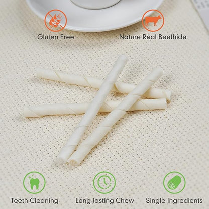MON2SUN Dog Rawhide Twist Sticks Natural 5 Inch Thin Sticks Rawhide Chews Dog Treats for Puppy and Small Dogs 60 Count
