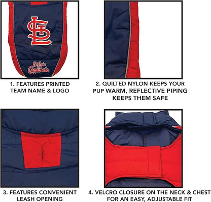 MLB St Louis Cardinals Puffer Vest for Dogs & Cats, Size Large. Warm, Cozy, and Waterproof Dog Coat, for Small and Large Dogs/Cats. Best MLB Licensed PET Warming Sports Jacket