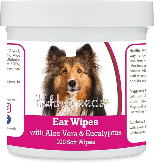 Healthy Breeds Shetland Sheepdog Ear Cleaning Wipes with Aloe & Eucalyptus for Dogs 100 Count