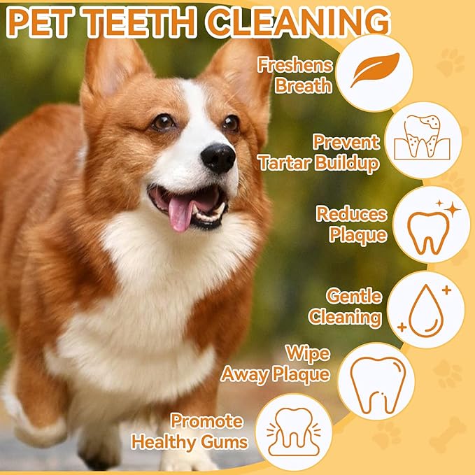 Dog Teeth Cleaning Wipes for Dogs & Cats 60 Counts, Dog Dental Care Wipes, Dog Tooth Brushing Kit Dental Wipes, Remove Bad Breath by Reducing Tartar Buildup & Freshens Breath