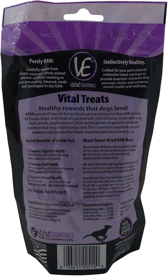 Vital Essentials Freeze-Dried Raw Dog Treats 3 Flavor Variety - (1) Each: Turkey Giblets, Salmon Bites, Chicken Breast (2-2.5 Ounces) - Plus Rope Toy and Fun Animal Facts Booklet Bundle