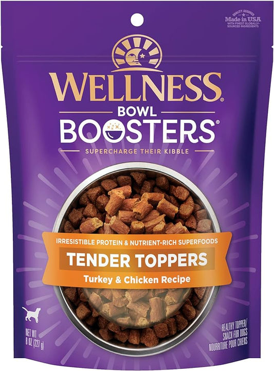Wellness Tender Toppers (Previously Core Bowl Boosters), Grain-Free Natural Dog Food Toppers or Mixers, Made with Real Meat (Turkey & Chicken, 8 oz Bag)
