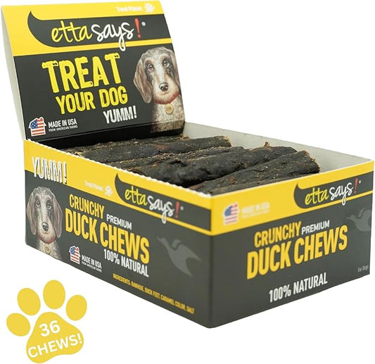 ETTA SAYS! Crunchy Premium Dog Chews – 4.5" Duck Dog Chews - Made in The USA, Grain-Free Dog Treats, Good for Teeth, Easy to Digest (Pack of 36)