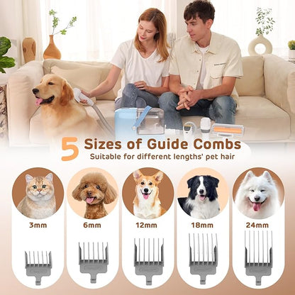 Dog Grooming Vacuum Kit, 3L Pet Grooming Vacuum with 7 Pet Grooming Tools, Dog Vacuum for Shedding Grooming at Home with Low Noise Electric Clipper and Brush, Blue