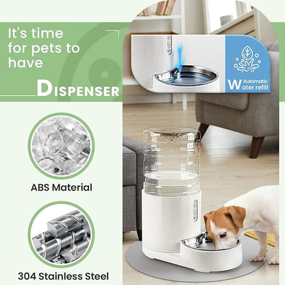 Pet Water Dispenser 4L with Placemat and Stainless Steel Bowl, Unplugged Automatic Gravity Water Dispenser, Easy to Clean, Safe for Pets