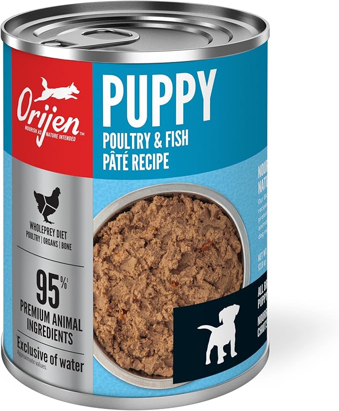 ORIJEN Puppy Poultry & Fish Pate Recipe Wet Dog Food, Pate Dog Food for Puppies, WholePrey Ingredients, 12.8oz (Case of 12)